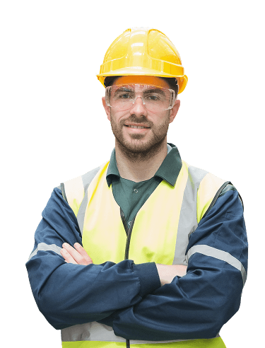 Trabajador industrial con casco y chaleco de seguridad