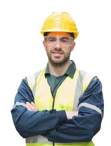 Trabajador industrial con casco y chaleco de seguridad
